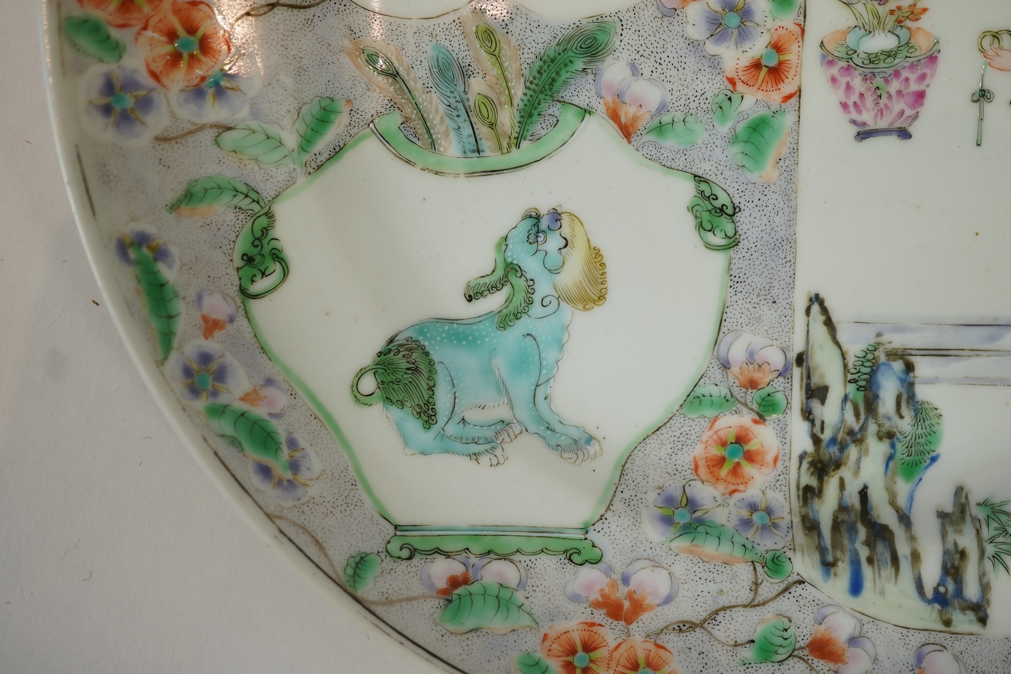 Three Chinese enamelled porcelain plates, mid 19th century
